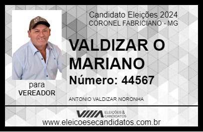 Candidato VALDIZAR O MARIANO 2024 - CORONEL FABRICIANO - Eleições