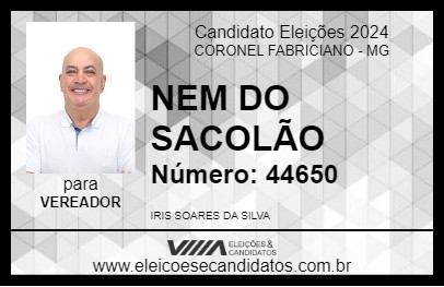 Candidato NEM DO SACOLÃO 2024 - CORONEL FABRICIANO - Eleições