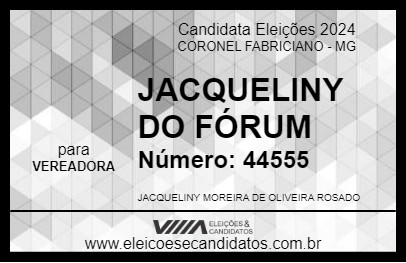 Candidato JACQUELINY MOREIRA 2024 - CORONEL FABRICIANO - Eleições