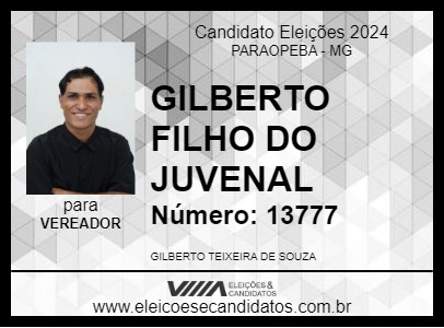 Candidato GILBERTO FILHO DO JUVENAL 2024 - PARAOPEBA - Eleições