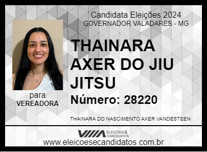 Candidato THAINARA AXER DO JIU JITSU 2024 - GOVERNADOR VALADARES - Eleições