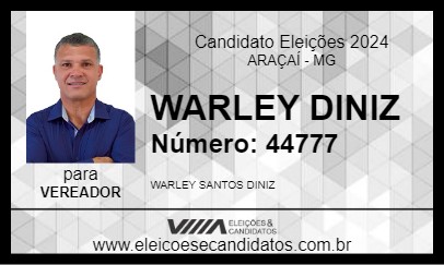 Candidato WARLEY DINIZ 2024 - ARAÇAÍ - Eleições