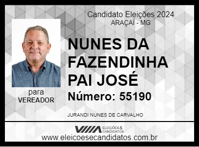 Candidato NUNES DA FAZENDINHA PAI JOSÉ 2024 - ARAÇAÍ - Eleições