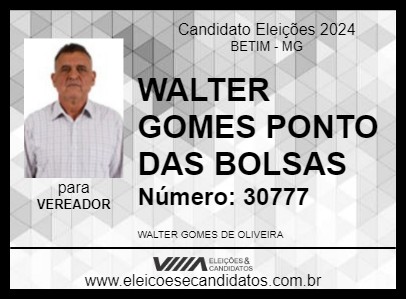 Candidato WALTER GOMES PONTO DAS BOLSAS 2024 - BETIM - Eleições