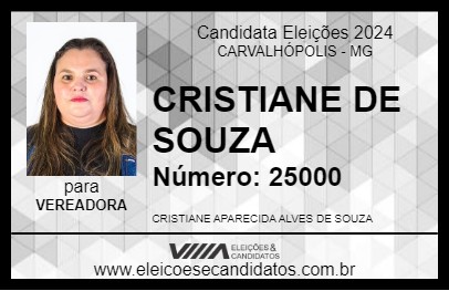 Candidato CRISTIANE DE SOUZA 2024 - CARVALHÓPOLIS - Eleições