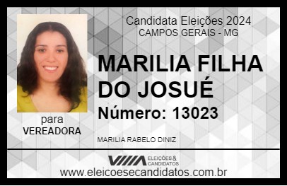 Candidato MARILIA FILHA DO JOSUÉ 2024 - CAMPOS GERAIS - Eleições