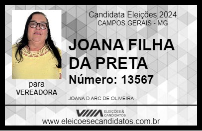 Candidato JOANA FILHA DA PRETA 2024 - CAMPOS GERAIS - Eleições