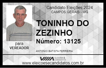 Candidato TONINHO DO ZEZINHO 2024 - CAMPOS GERAIS - Eleições