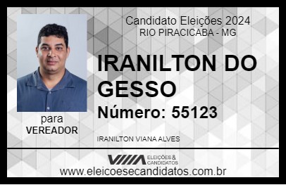 Candidato IRANILTON DO GESSO 2024 - RIO PIRACICABA - Eleições