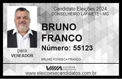 Candidato BRUNO FRANCO 2024 - CONSELHEIRO LAFAIETE - Eleições