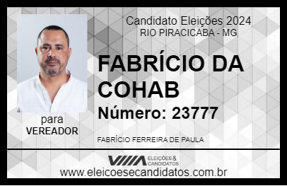 Candidato FABRÍCIO DA COHAB 2024 - RIO PIRACICABA - Eleições