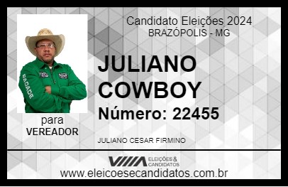 Candidato JULIANO COWBOY 2024 - BRAZÓPOLIS - Eleições