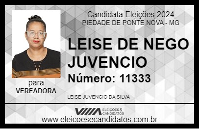 Candidato LEISE DE NEGO JUVENCIO 2024 - PIEDADE DE PONTE NOVA - Eleições