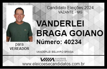 Candidato VANDERLEI BRAGA GOIANO 2024 - VAZANTE - Eleições