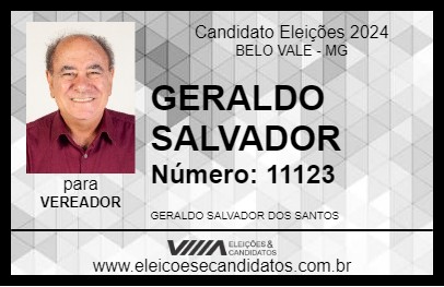 Candidato GERALDO SALVADOR 2024 - BELO VALE - Eleições