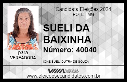 Candidato SUELI DA BAIXINHA 2024 - POTÉ - Eleições