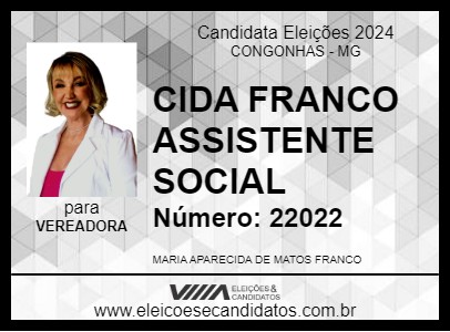 Candidato CIDA FRANCO ASSISTENTE SOCIAL 2024 - CONGONHAS - Eleições