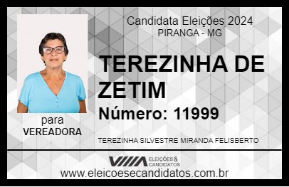 Candidato TEREZINHA DE ZETIM 2024 - PIRANGA - Eleições