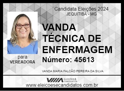 Candidato VANDA TÉCNICA DE ENFERMAGEM   2024 - JEQUITIBÁ - Eleições