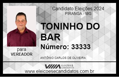 Candidato TONINHO DO BAR 2024 - PIRANGA - Eleições