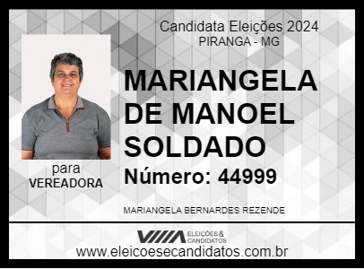 Candidato MARIANGELA DE MANOEL SOLDADO 2024 - PIRANGA - Eleições