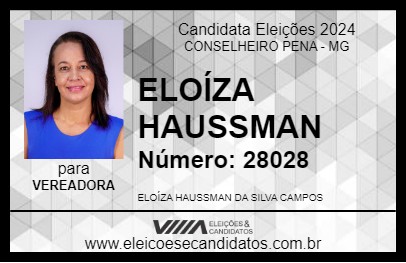 Candidato ELOÍZA HAUSSMAN 2024 - CONSELHEIRO PENA - Eleições