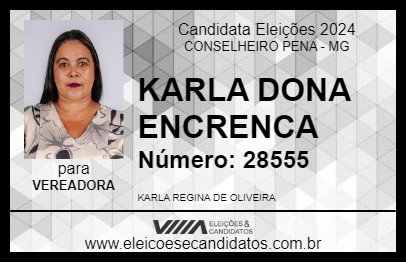 Candidato KARLA DONA ENCRENCA 2024 - CONSELHEIRO PENA - Eleições