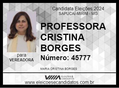 Candidato PROFESSORA CRISTINA BORGES 2024 - SAPUCAÍ-MIRIM - Eleições