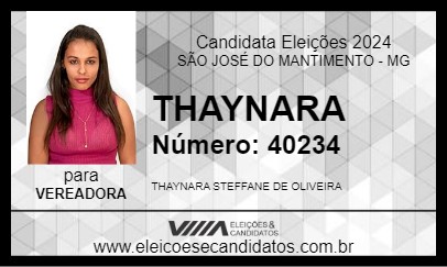 Candidato THAYNARA 2024 - SÃO JOSÉ DO MANTIMENTO - Eleições