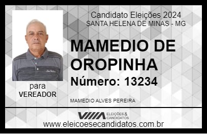 Candidato MAMEDIO DE OROPINHA 2024 - SANTA HELENA DE MINAS - Eleições