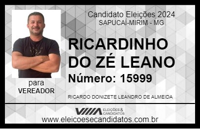 Candidato RICARDINHO DO ZÉ LEANO  2024 - SAPUCAÍ-MIRIM - Eleições