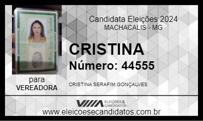 Candidato CRISTINA 2024 - MACHACALIS - Eleições