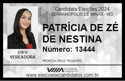 Candidato PATRÍCIA DE ZÉ DE NESTINA 2024 - SERRANÓPOLIS DE MINAS - Eleições