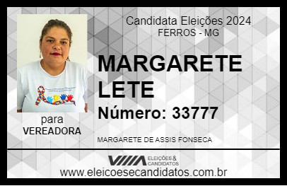 Candidato MARGARETE LETE 2024 - FERROS - Eleições