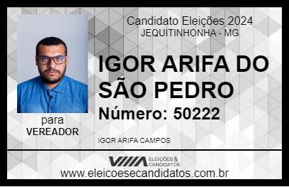 Candidato IGOR ARIFA DO SÃO PEDRO 2024 - JEQUITINHONHA - Eleições