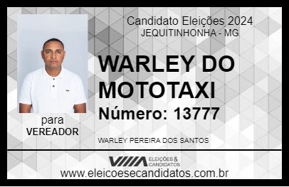 Candidato WARLEY DO MOTOTAXI 2024 - JEQUITINHONHA - Eleições