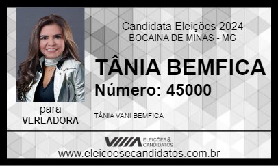 Candidato TÂNIA BEMFICA 2024 - BOCAINA DE MINAS - Eleições