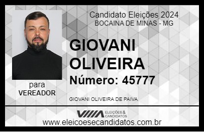 Candidato GIOVANI OLIVEIRA 2024 - BOCAINA DE MINAS - Eleições