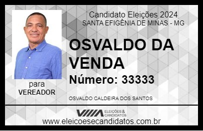 Candidato OSVALDO DA VENDA 2024 - SANTA EFIGÊNIA DE MINAS - Eleições