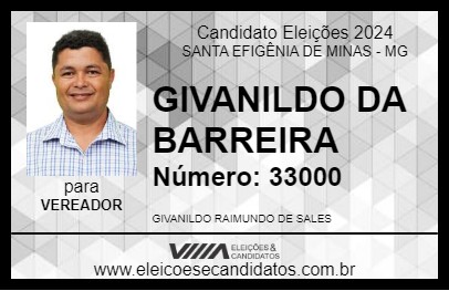 Candidato GIVANILDO DA BARREIRA 2024 - SANTA EFIGÊNIA DE MINAS - Eleições