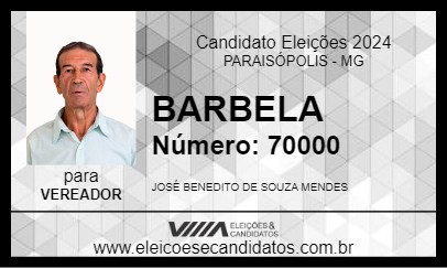 Candidato BARBELA 2024 - PARAISÓPOLIS - Eleições