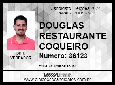 Candidato DOUGLAS  RESTAURANTE COQUEIRO 2024 - PARAISÓPOLIS - Eleições