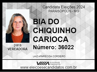 Candidato BIA DO CHIQUINHO CARIOCA 2024 - PARAISÓPOLIS - Eleições