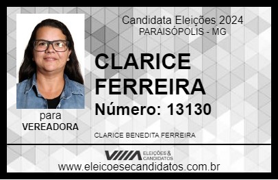 Candidato CLARICE FERREIRA 2024 - PARAISÓPOLIS - Eleições