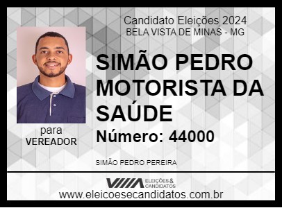 Candidato SIMÃO PEDRO MOTORISTA DA SAÚDE 2024 - BELA VISTA DE MINAS - Eleições