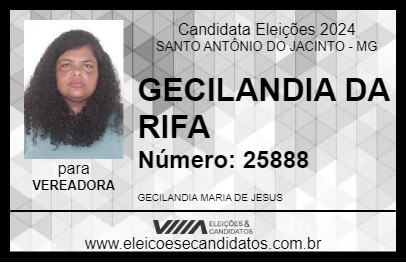 Candidato GECILANDIA DA RIFA 2024 - SANTO ANTÔNIO DO JACINTO - Eleições