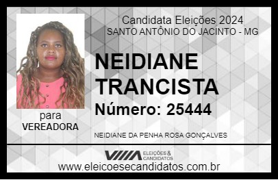 Candidato NEIDIANE TRANCISTA 2024 - SANTO ANTÔNIO DO JACINTO - Eleições