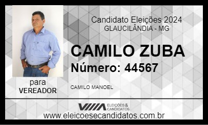 Candidato CAMILO ZUBA 2024 - GLAUCILÂNDIA - Eleições