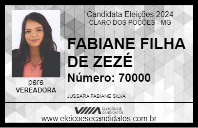 Candidato FABIANE FILHA DE ZEZÉ 2024 - CLARO DOS POÇÕES - Eleições