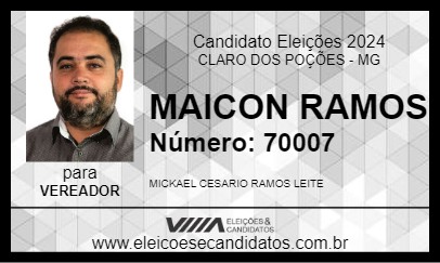 Candidato MAICON RAMOS 2024 - CLARO DOS POÇÕES - Eleições